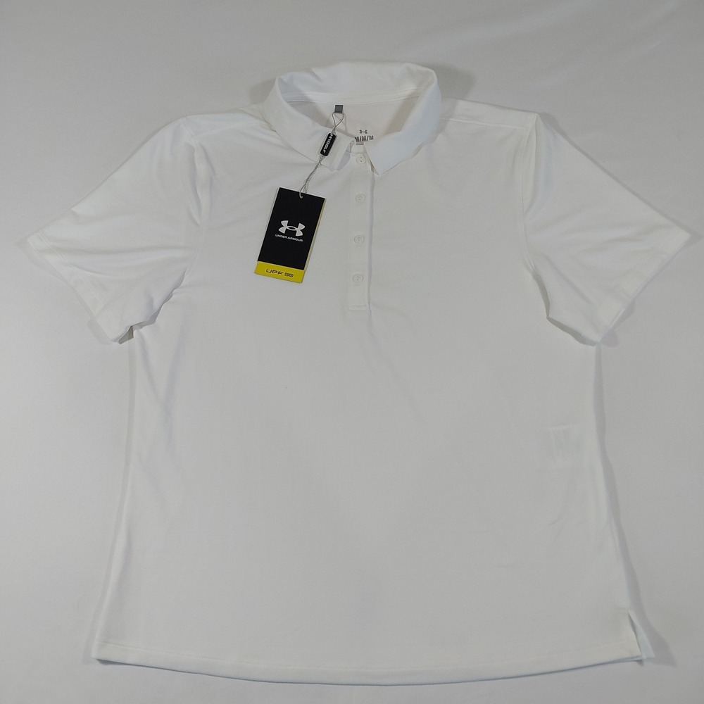 Under Armour Polo Shirt Womens Medium Golf UPF 50+ Anti Odor Performance White